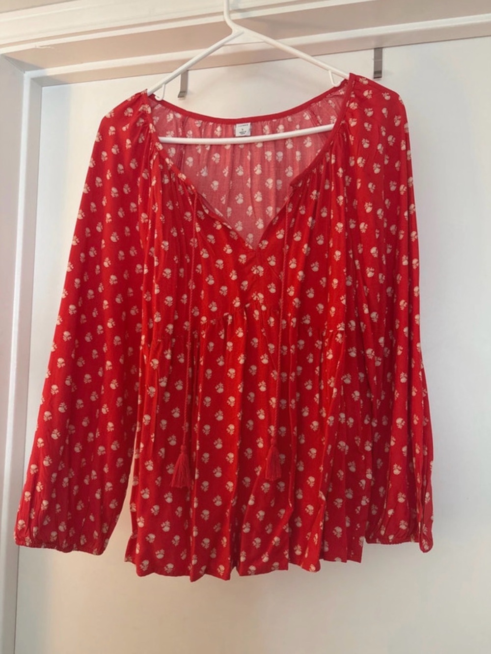Old Navy Red Floral Peasant Blouse